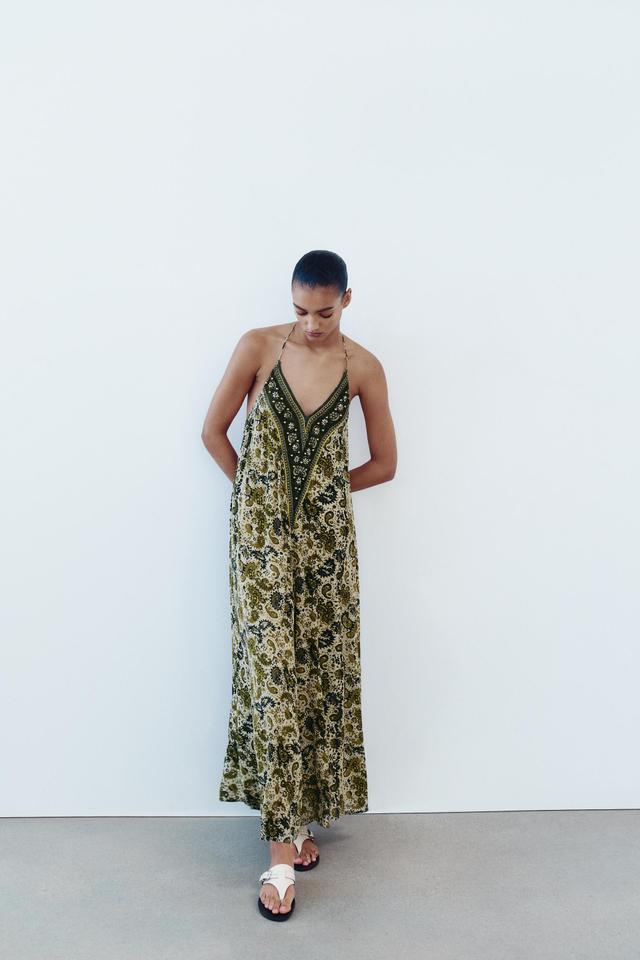 BEADED WIDE LEG PRINTED JUMPSUIT Product Image