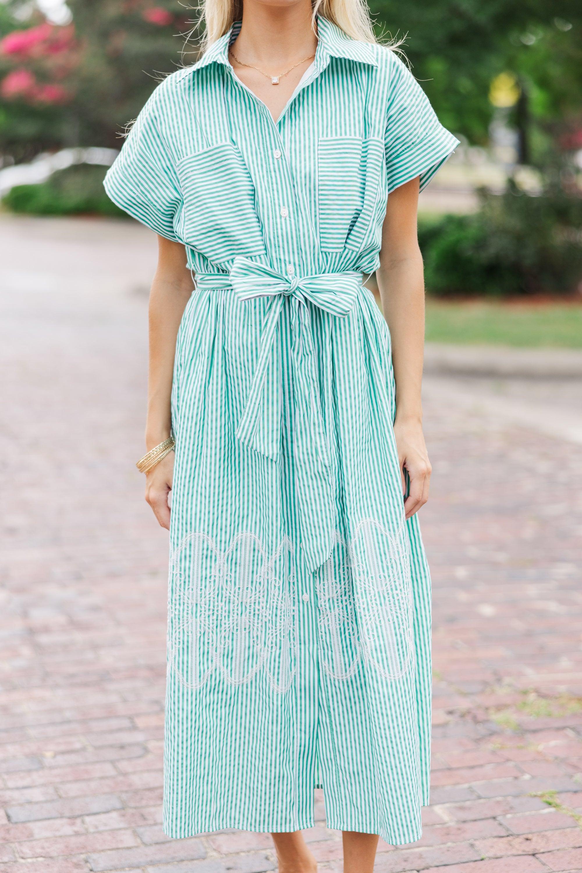 Get Your Way Green Striped Midi Dress Female Product Image