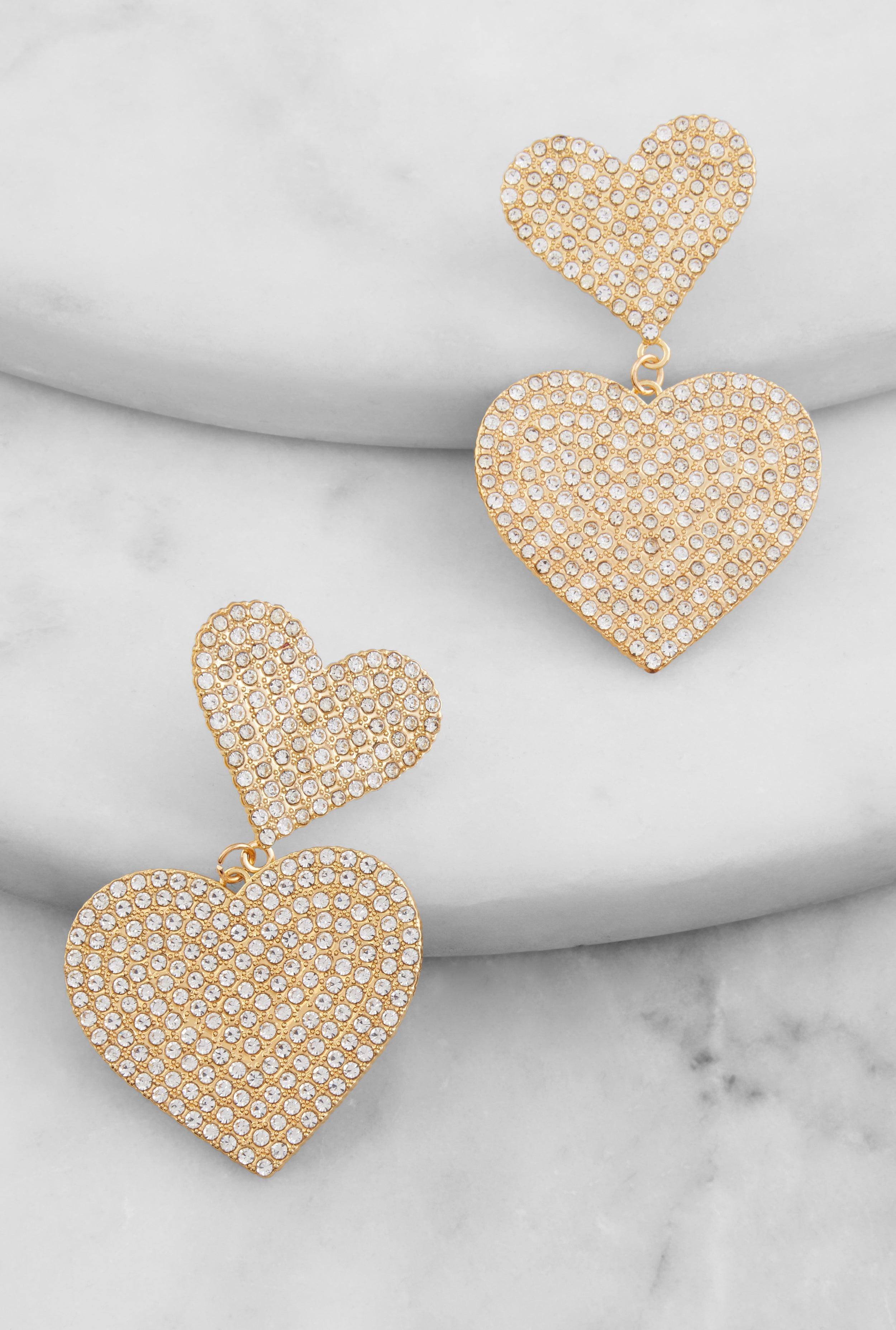 Pave Rhinestone Heart Drop Earrings Female Product Image