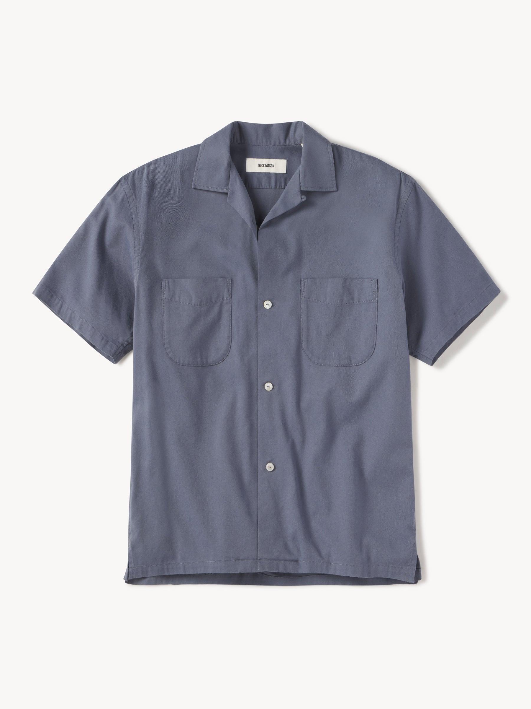 Slate Blue Draped Twill Short Sleeve Camp Shirt Product Image