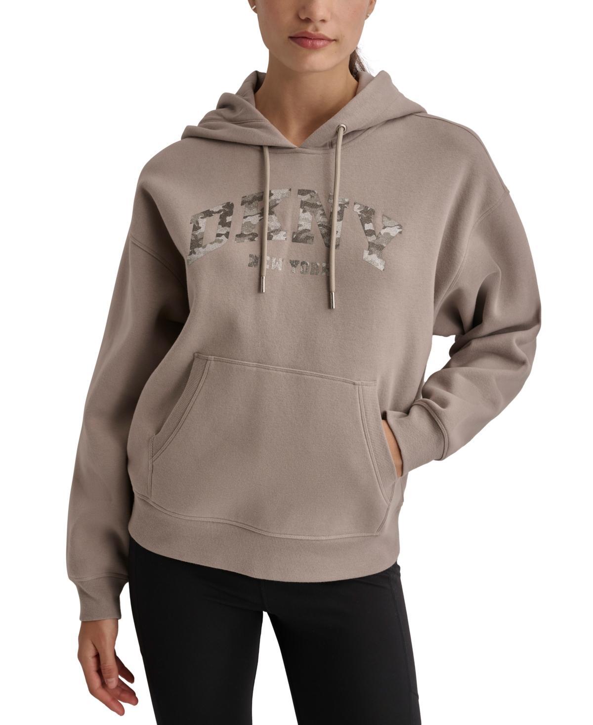 Dkny Sport Womens Varsity Camo Sparkle Logo Fleece Hooded Sweatshirt Product Image