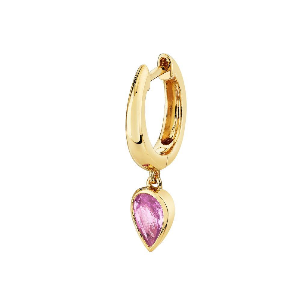 SINGLE PINK SAPPHIRE PEAR DROP HUGGIE Product Image