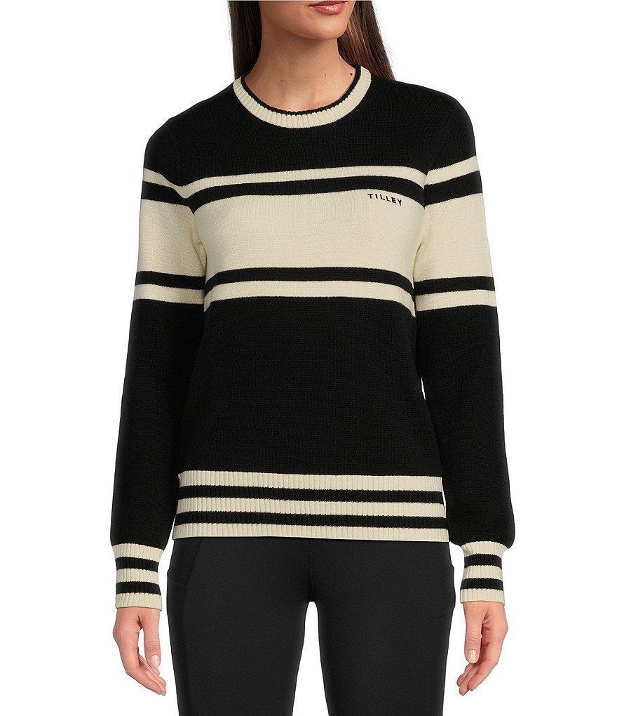 TILLEY Knit Stripe Pattern Crew Neck Long Sleeve Sweater Product Image