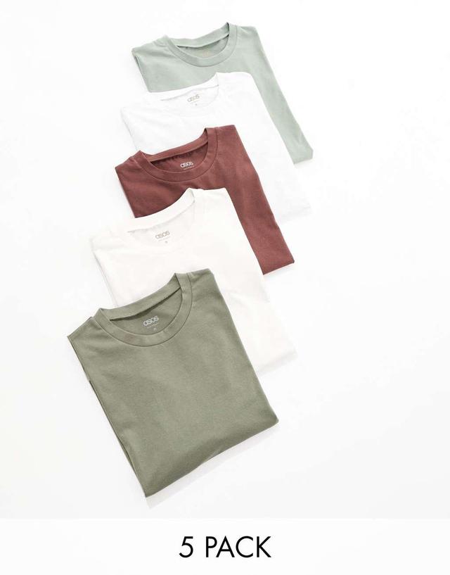 ASOS DESIGN 5 pack crew neck t-shirts in multiple colors Product Image