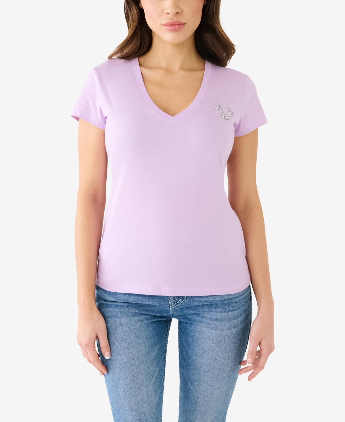 Womens Short Sleeve Crushed Crystal Tr V-Neck Tee Product Image