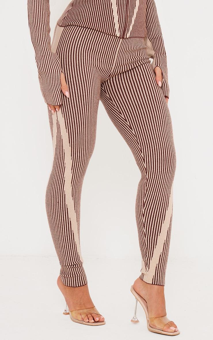  Chocolate Two Tone High Waist Knit Leggings Product Image