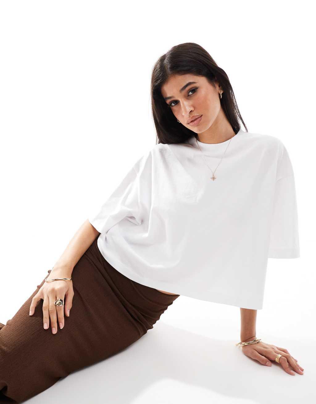 ASOS DESIGN boxy cropped t-shirt in white Product Image