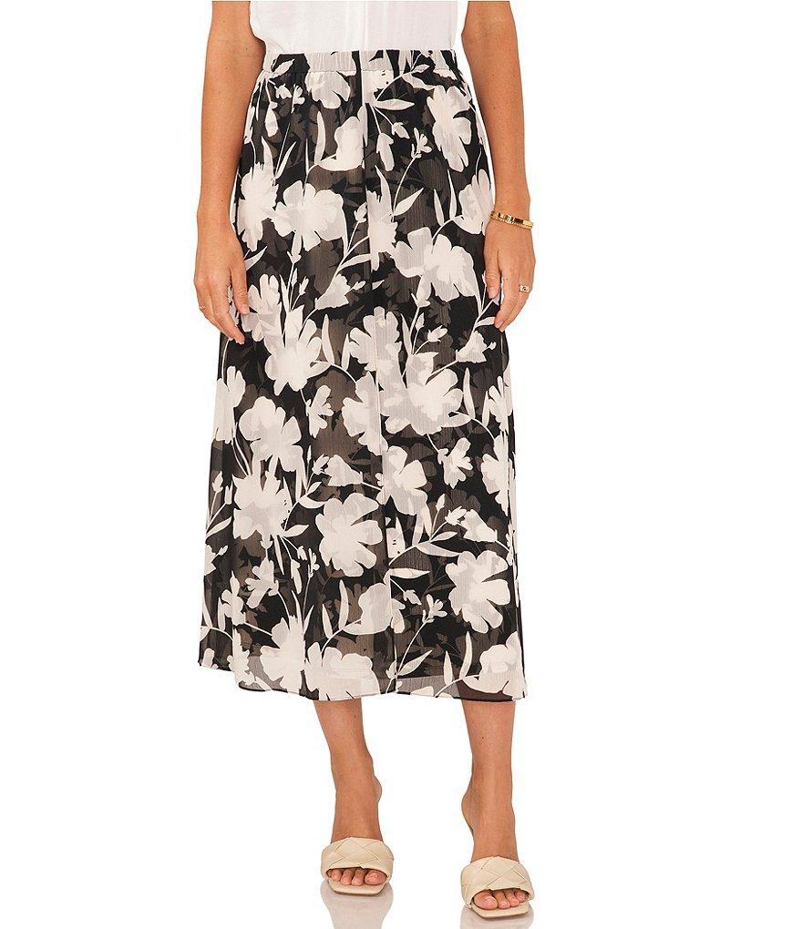 Vince Camuto Floral Petal Print Elastic Waist Front Slit Yoryu Midi Skirt product image