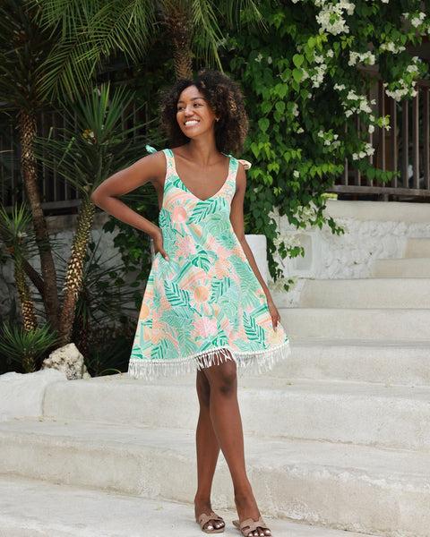 The Hawaii - Tie-Strap Mini Cotton Dress Product Image