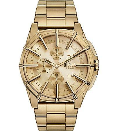 Diesel Mens Framed Chronograph Gold-Tone Stainless Steel Bracelet Watch Product Image