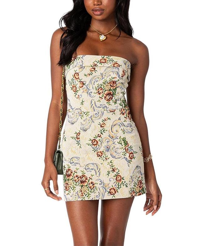 Edikted Floral Tapestry Lace Up Mini Dress Product Image