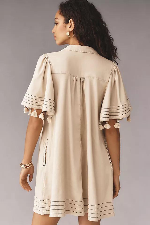 Maeve Collared Linen Button-Front Tassel Mini Dress Product Image