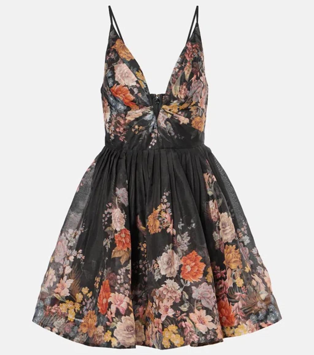 Pavilion Floral Linen And Silk Minidress In Black Product Image