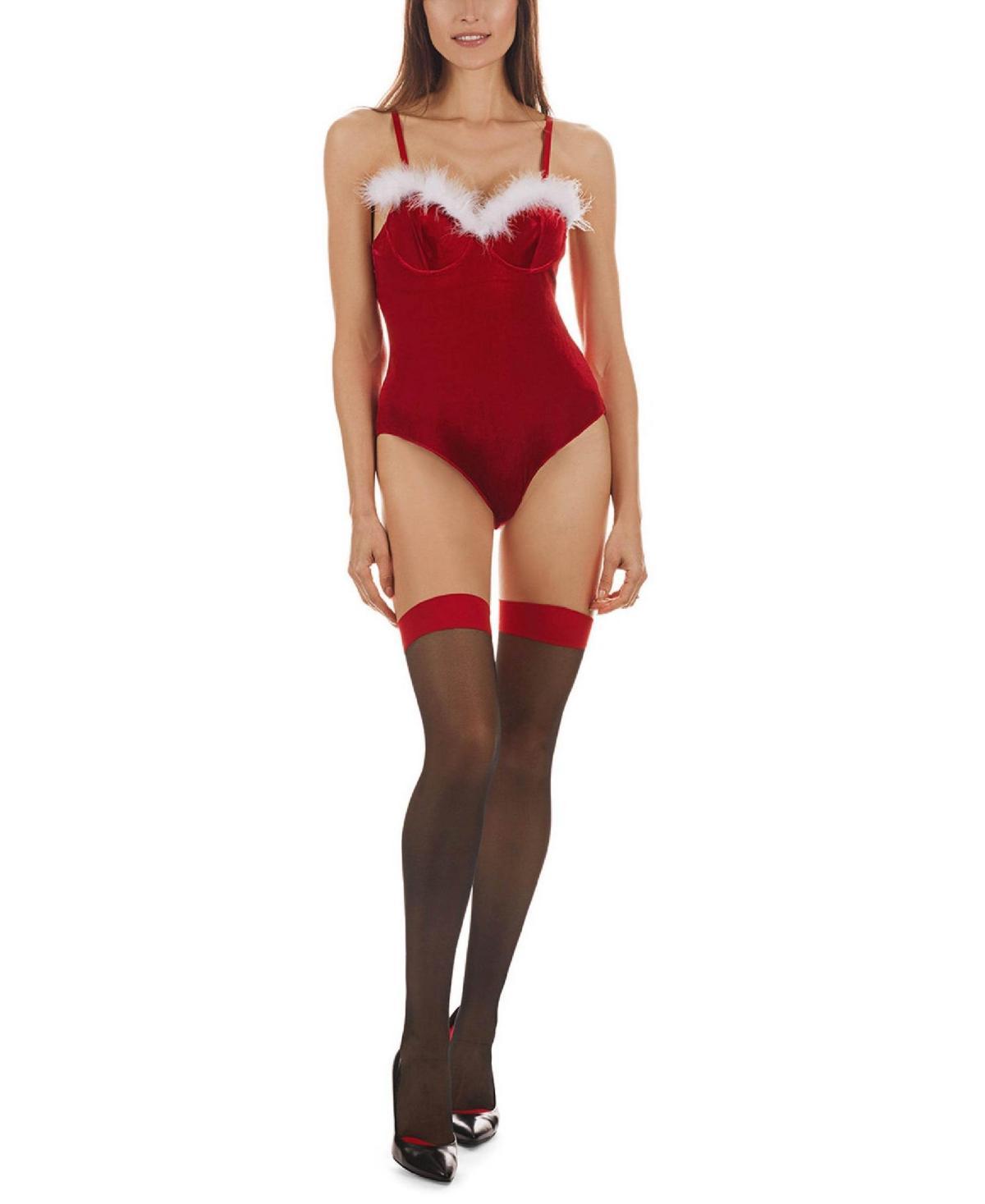 MeMoi Womens Scarlett Holiday-Themed Velvet Bodysuit - Red Product Image