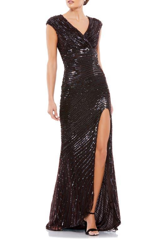 Mac Duggal Sequin Embellished Cap Sleeve Trumpet Gown Product Image