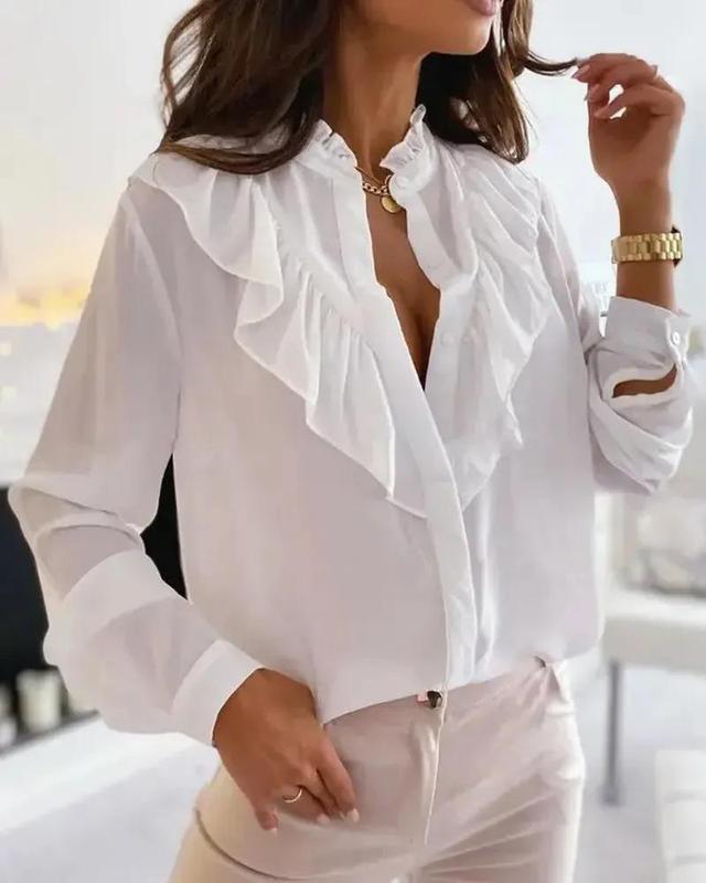 Olivia Mark – Ruffled Long Sleeve Button Up Top Product Image