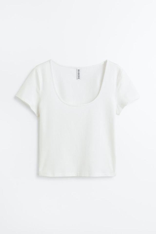 H & M - Cotton Jersey Top - White Product Image