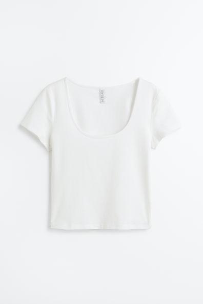 H & M - Cotton Jersey Top - White Product Image