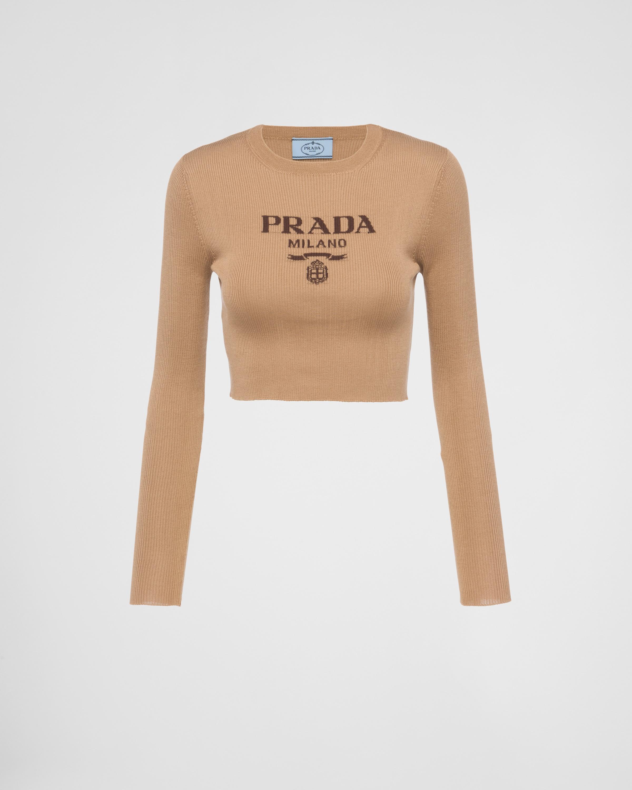 Cropped silk sweater with logo Product Image