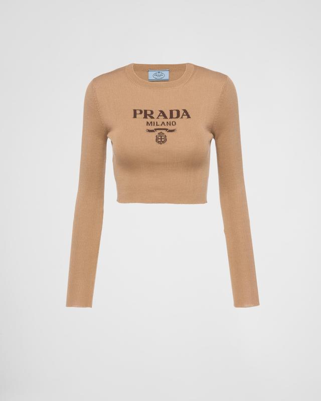 Cropped silk sweater with logo Product Image