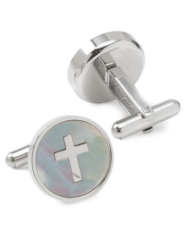 Mens Cross Mother of Pearl Stainless Steel Cufflinks Product Image