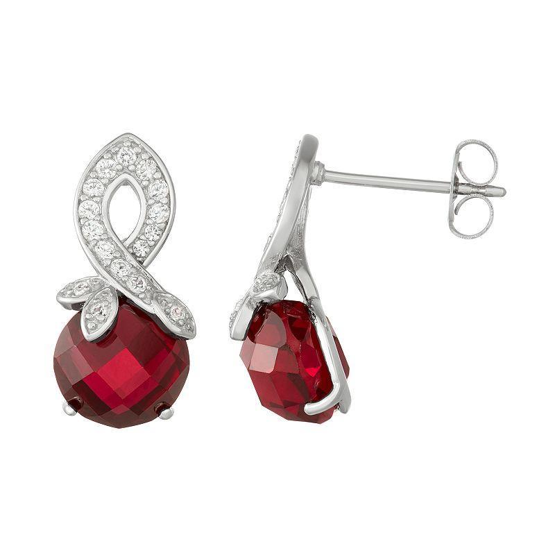 Sterling Silver Lab-Created Ruby & White Sapphire Swirl Drop Earrings, Womens Product Image