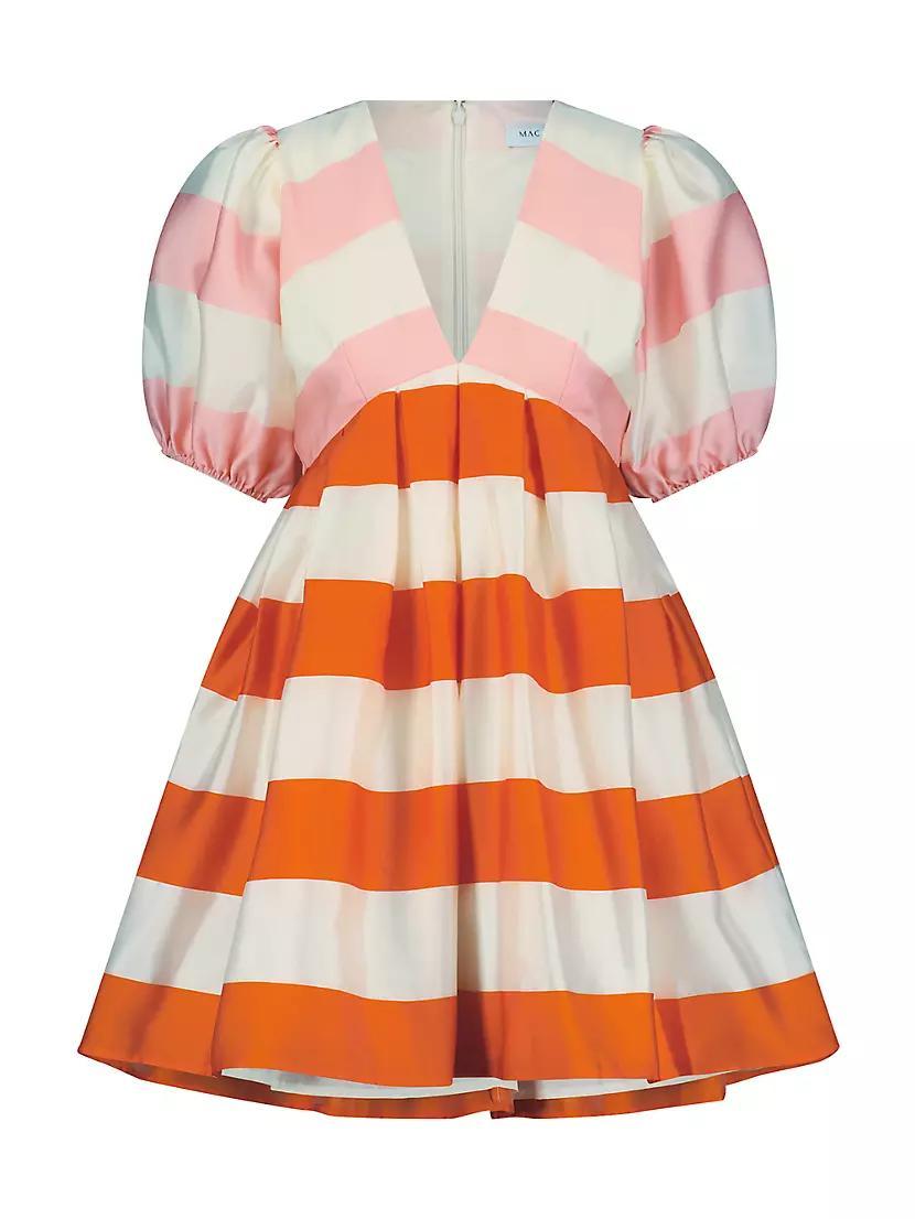 Striped Organza Puff-Sleeve Minidress Product Image