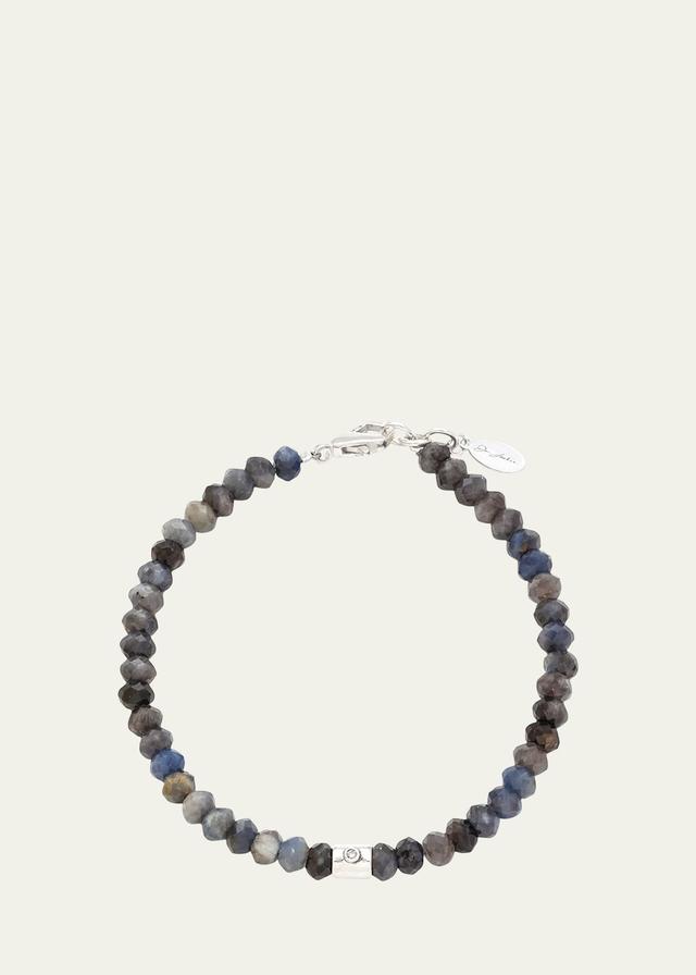 Mens Sterling Silver, Diamond & Sapphire Bead Bracelet Product Image