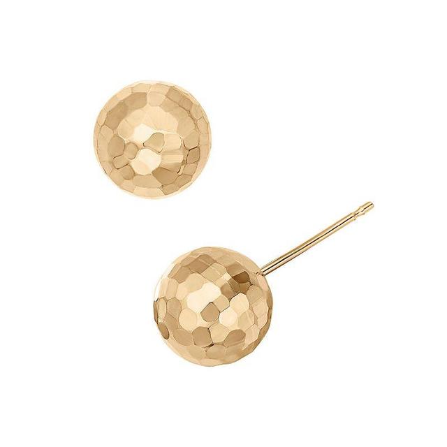 14k Gold Hammered Ball Stud Earrings, Womens, Yellow Product Image