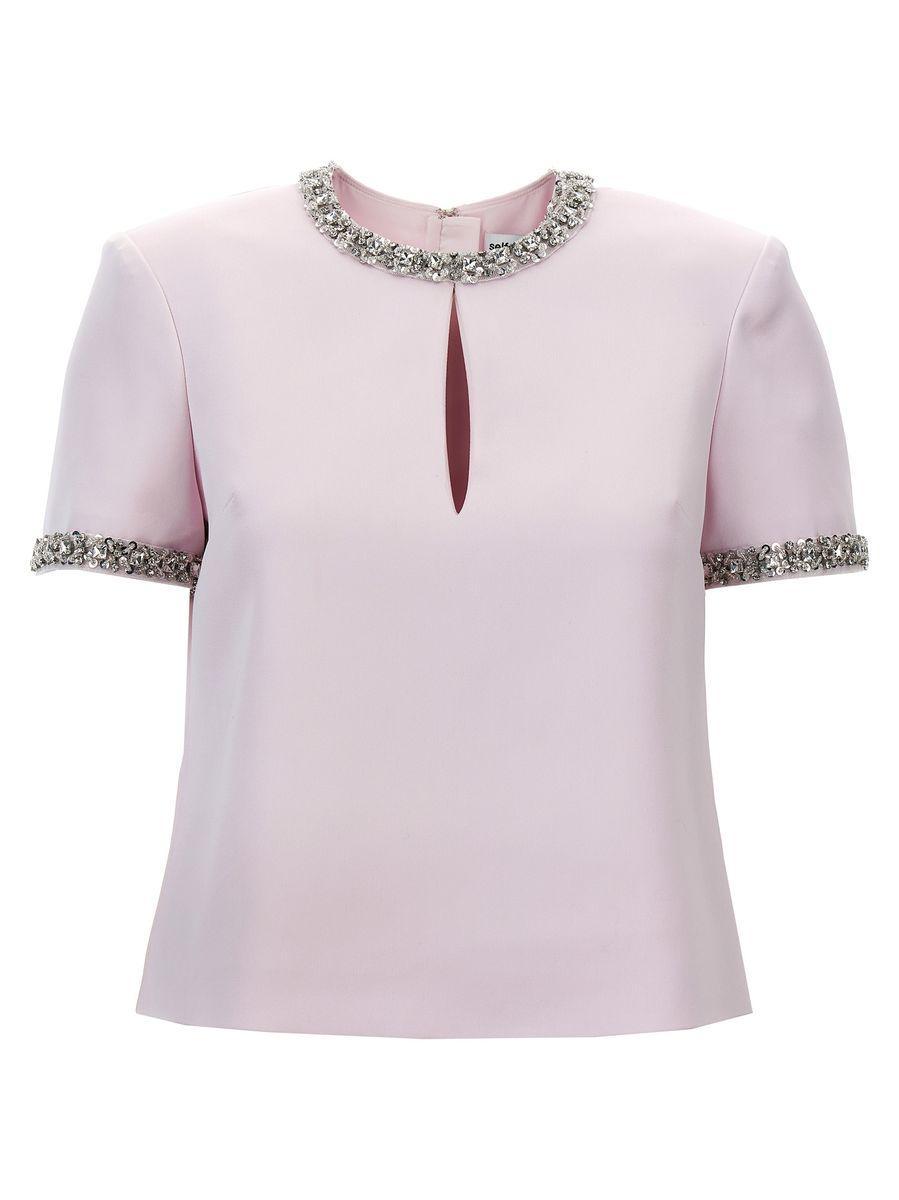 Satin Embellished Tops In Pink Product Image