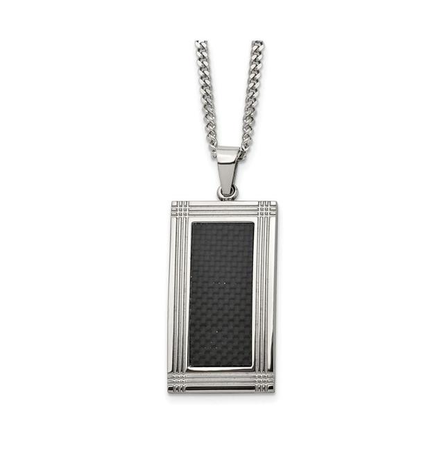 Chisel Grooved Black Carbon Fiber Inlay Rectangle Dog Tag Curb Chain Necklace Product Image