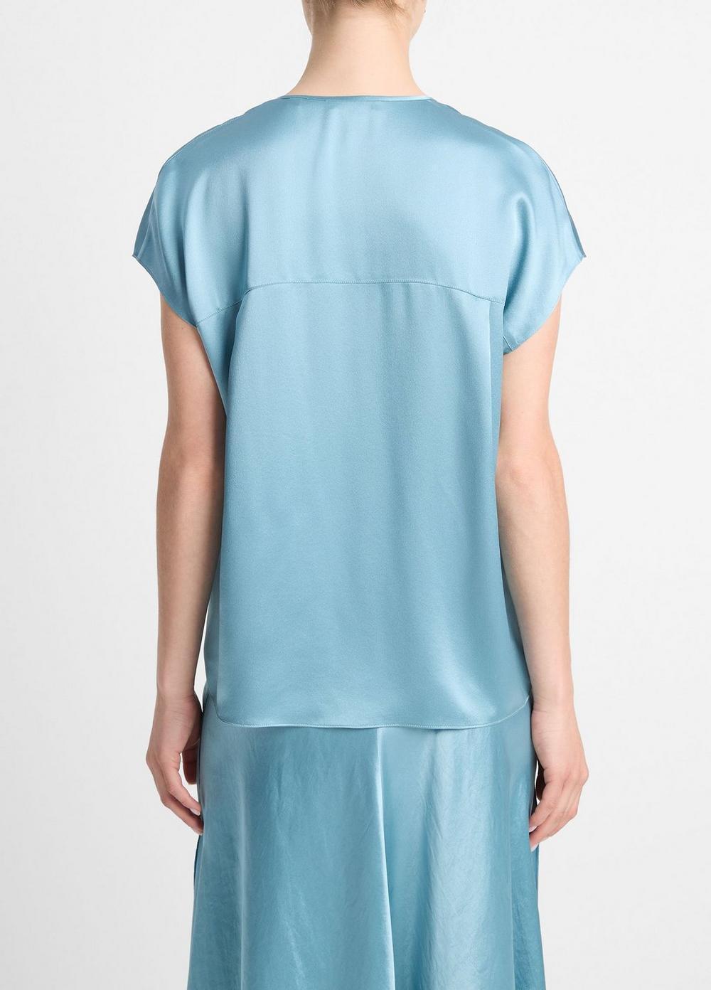 Silk Cap-Sleeve Half-Placket Blouse Product Image