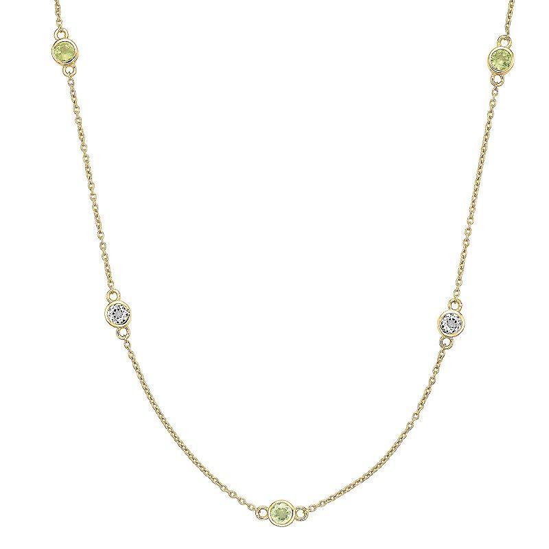 Gemminded 18k Gold Over Silver Peridot & White Topaz Station Necklace, Womens Gold Tone Product Image