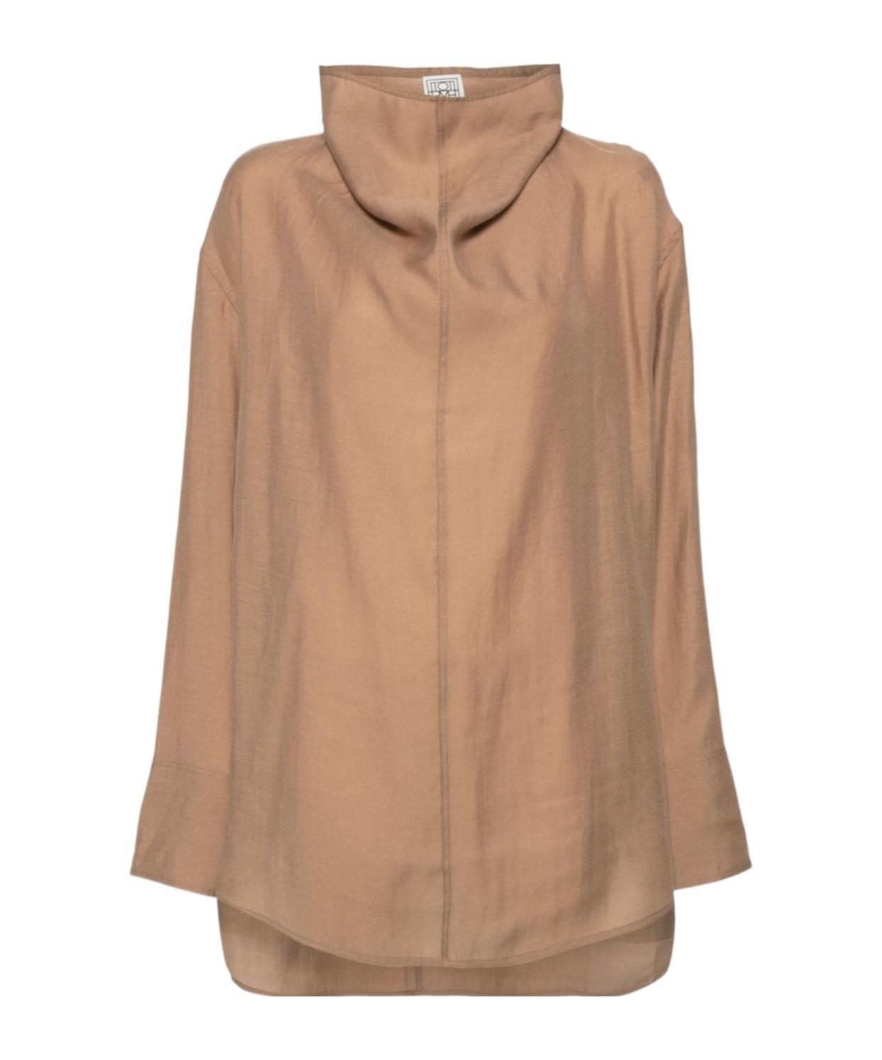 TOTÊME Funnel-neck Organza Blouse In Nude Product Image