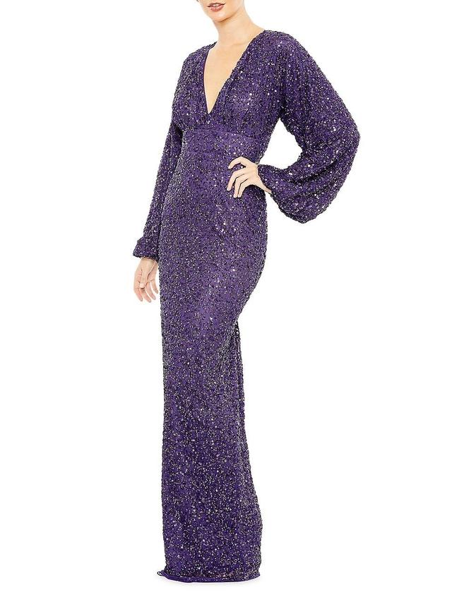 Womens Embellished V-Neck Long-Sleeve Gown Product Image