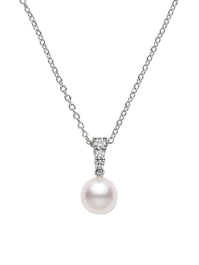 Womens Morning Dew 8MM Cultured Akoya Pearl & Diamond Pendant Necklace Product Image