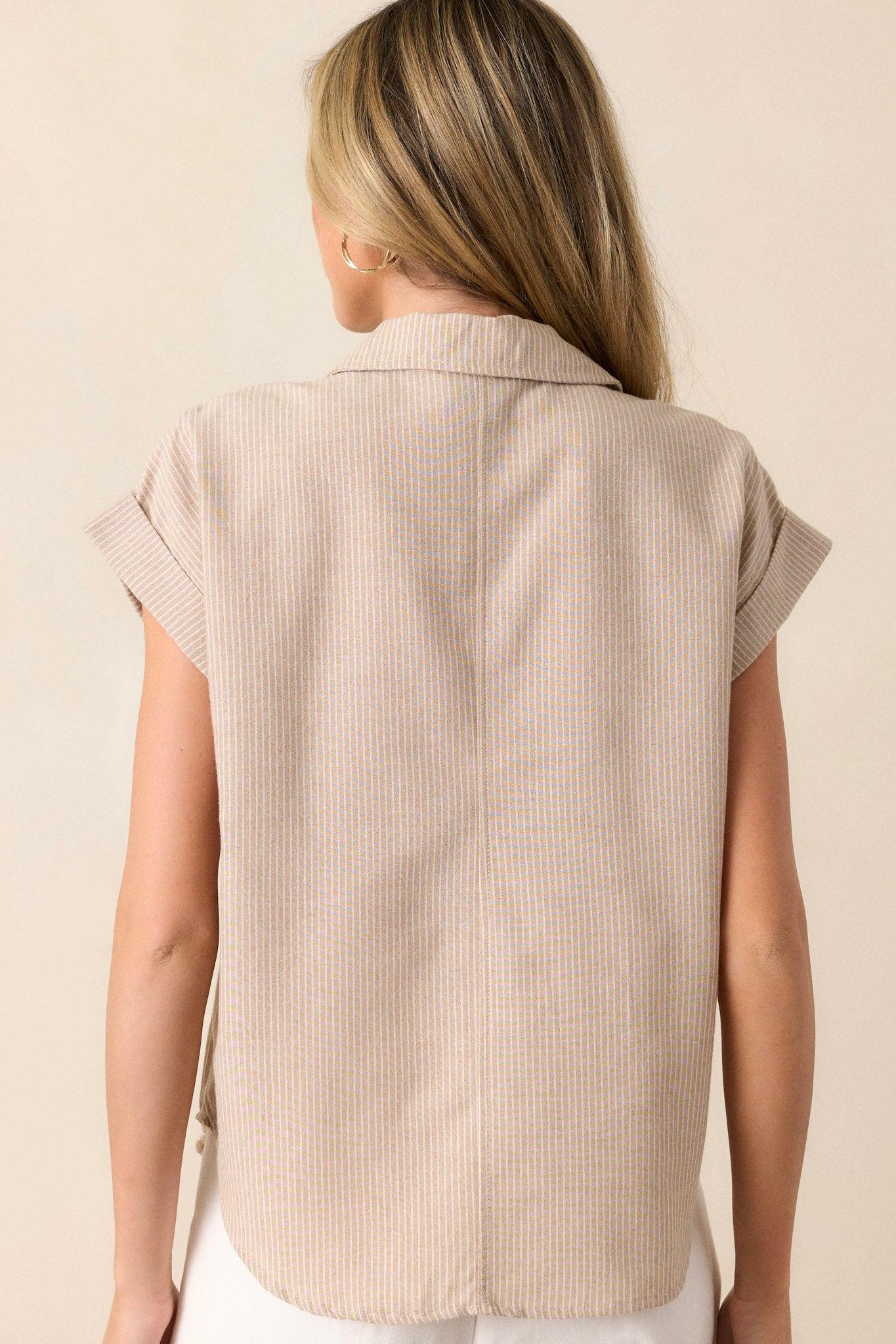 Know The One Taupe Striped Button Front Top Product Image