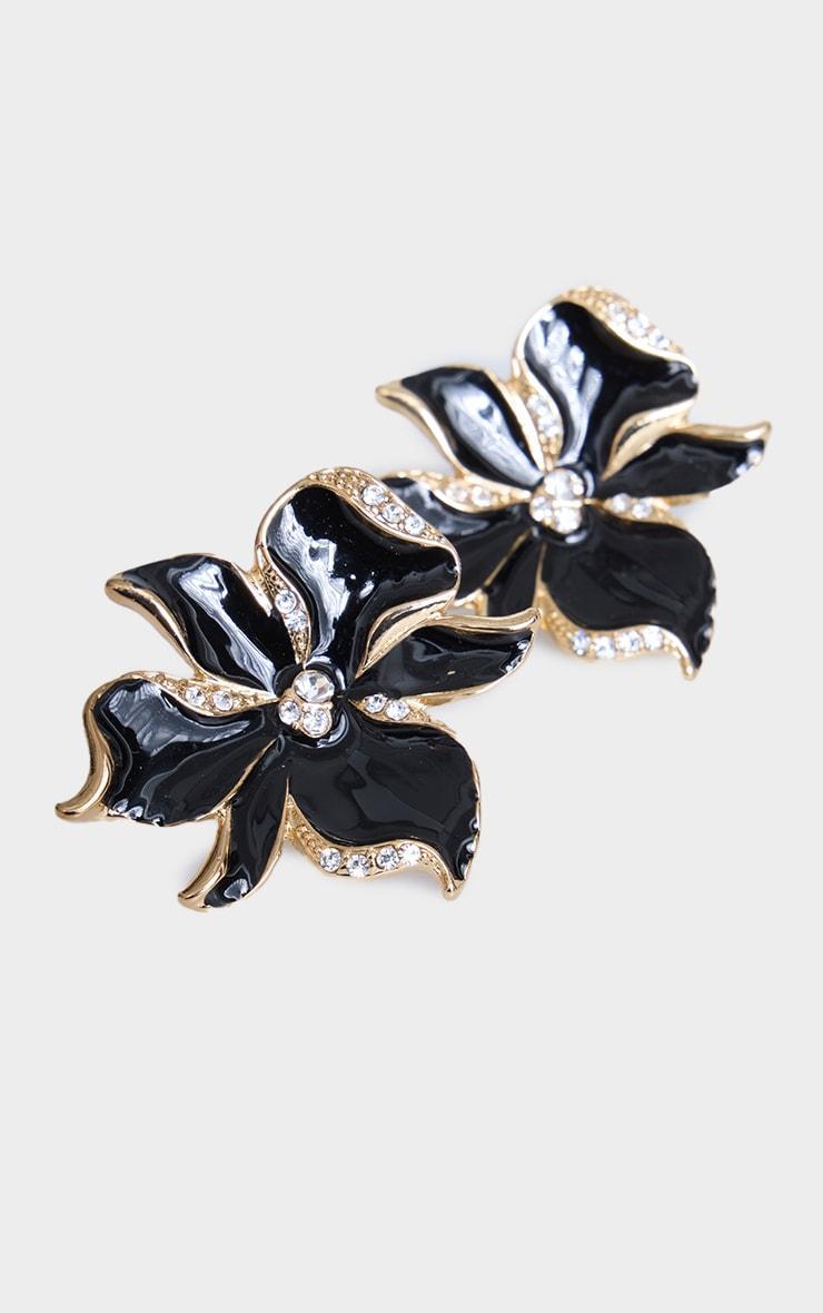 Black Diamante Flower Twist Stud Earrings Product Image