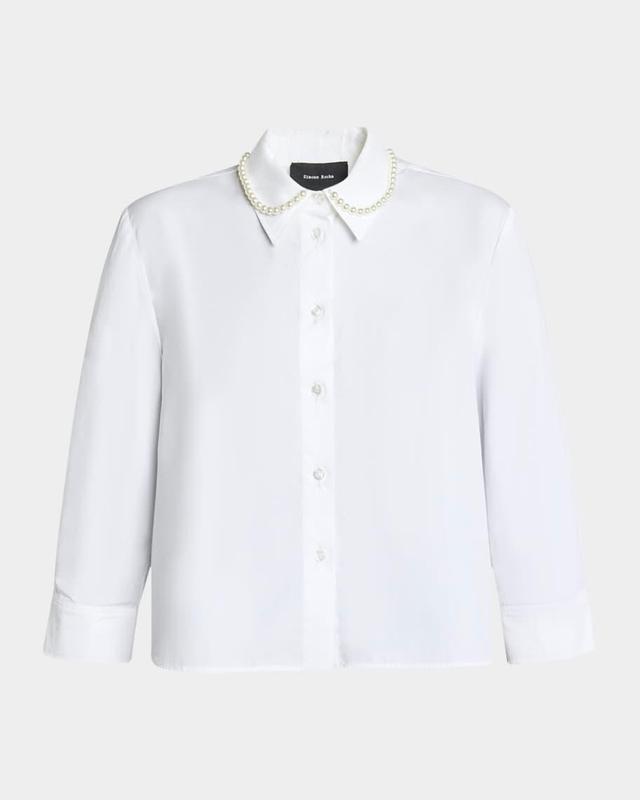 Cropped Button-Front Shirt with Pearlescent Embellishment Product Image