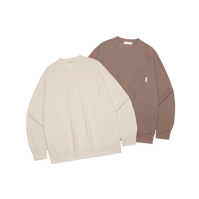 Crew Neck Plain Pocket Oversized Pullover Product Image