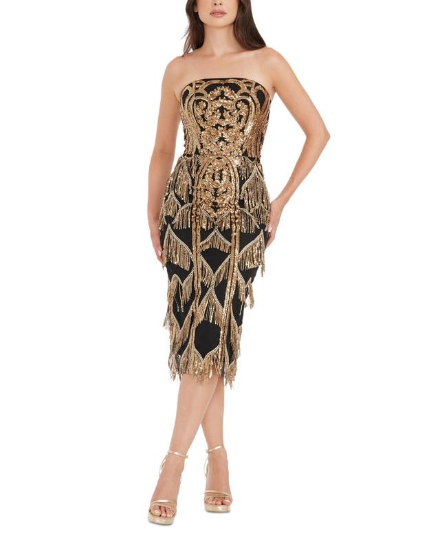 Dress the Population Womens Viviana Sequined Fringe Dress Product Image