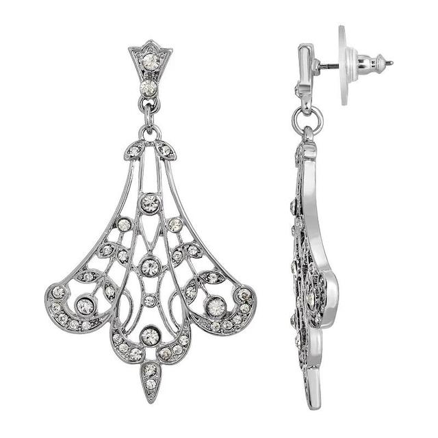 2028 Silver-Tone Crystal Fan Filigree Drop Earrings Product Image