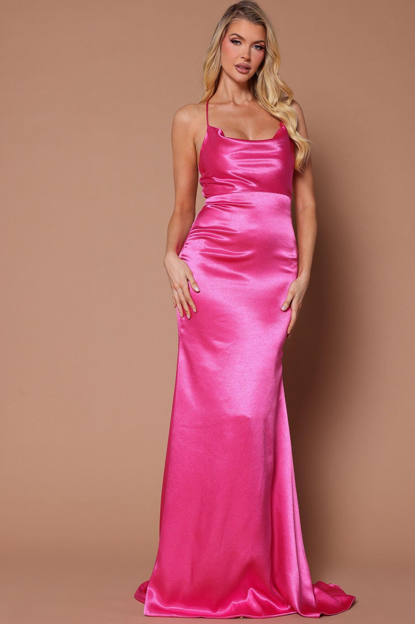 Angelique Satin Maxi Dress - Hot Pink Product Image