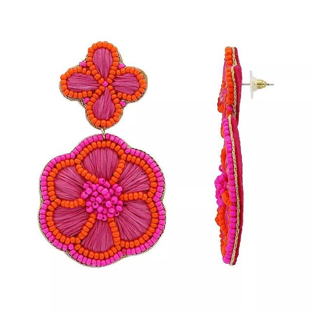 PANNEE BY PANACEA Gold Tone Hot Pink Raffia Floral Earrings, Womens Product Image