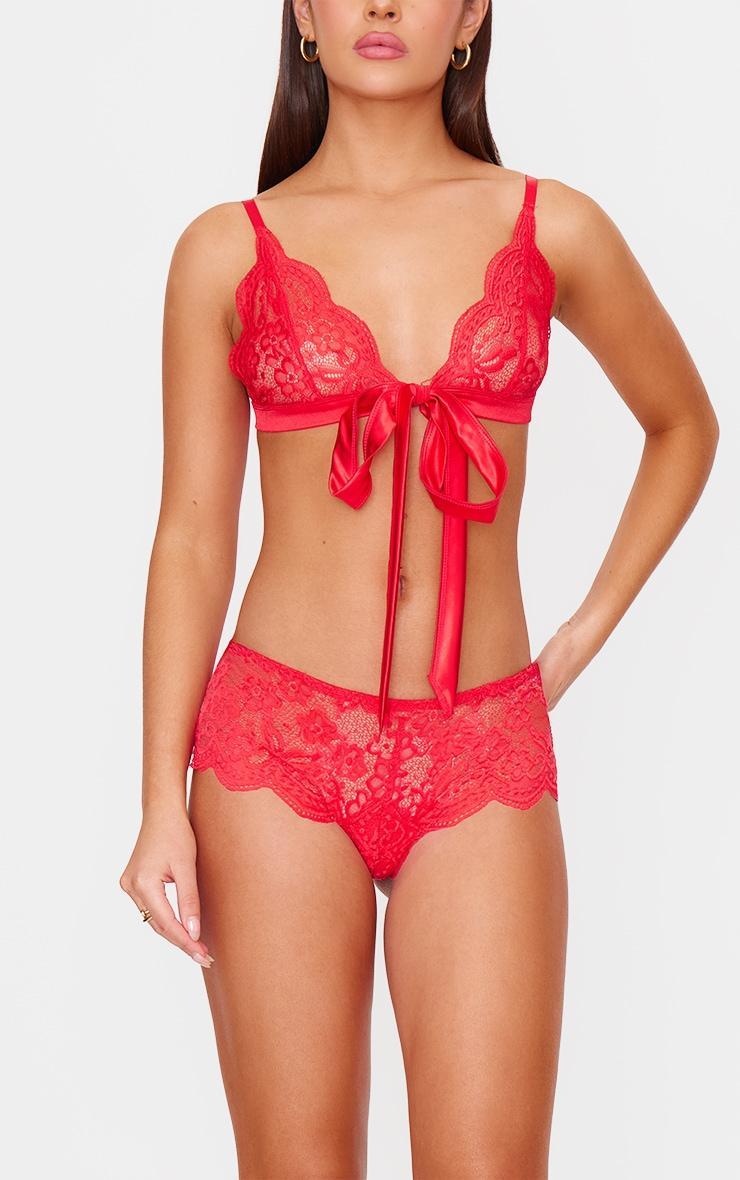 Red Lace Ribbon Tie Lingerie Set Product Image