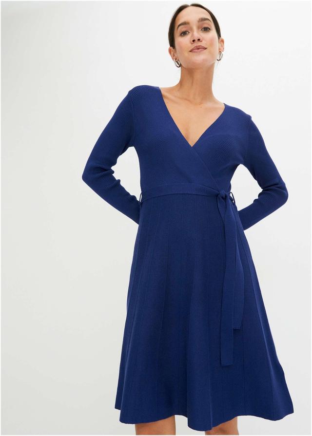 Ribbed Wrap Dress - Blue Product Image