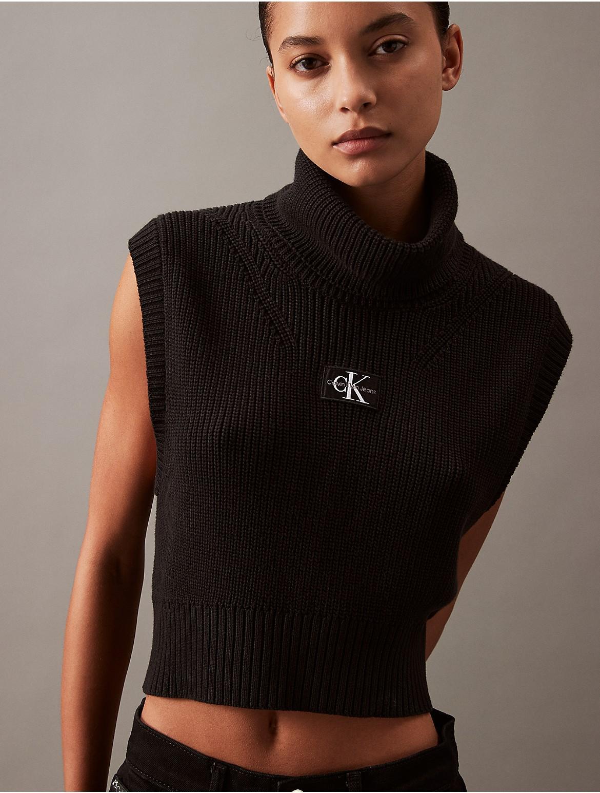 Calvin Klein Womens Ribbed Monogram Logo Sweater Vest - Black - XXL Product Image