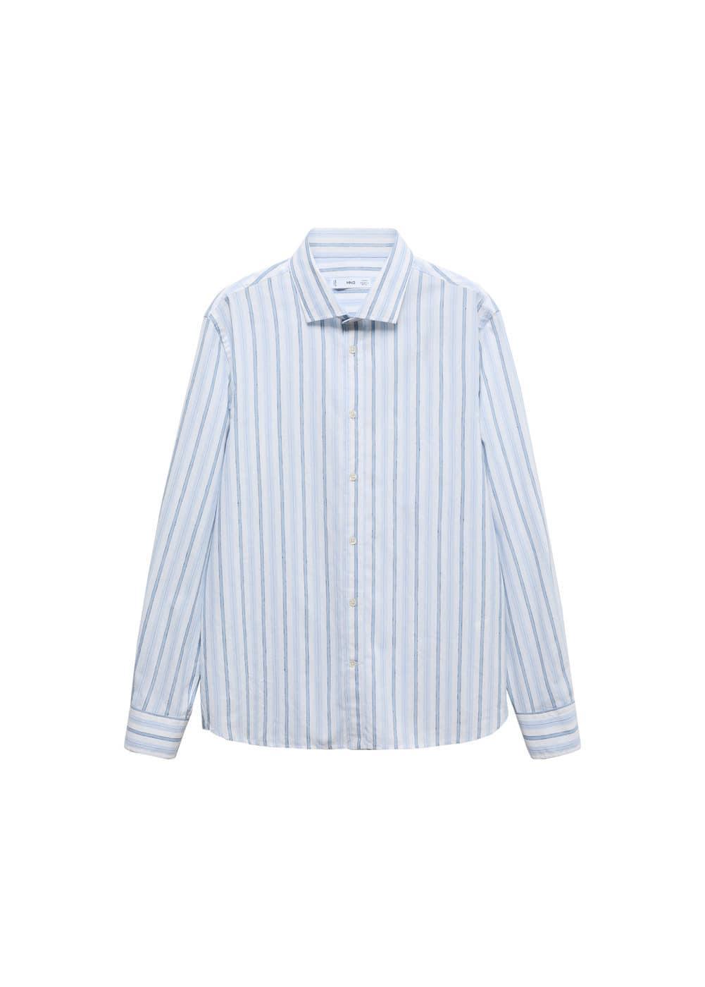 MANGO MAN - Classic fit cotton linen rustic striped shirt off whiteMen Product Image