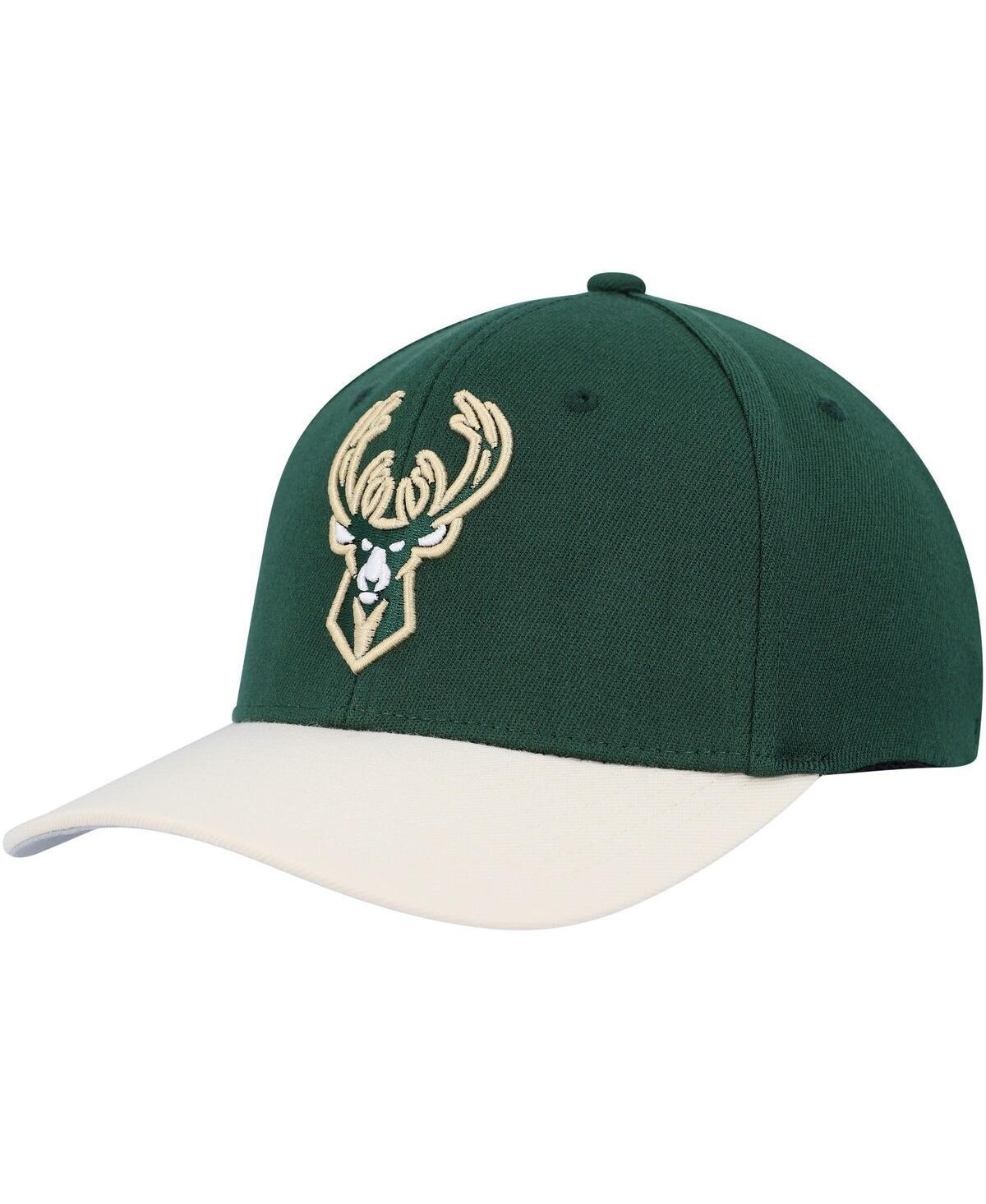 Mens Mitchell & Ness Hunter Green/Tan Milwaukee Bucks MVP Two-Tone 2.0 Stretch-Snapback Hat Product Image