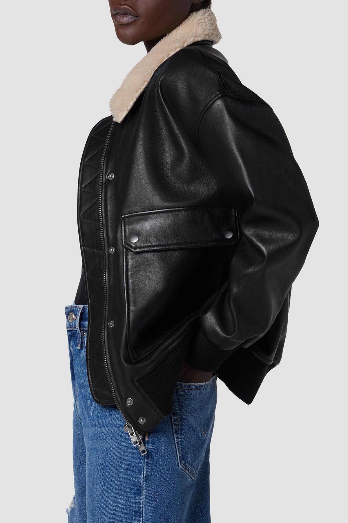 Oversized Leather Bomber Jacket Female Product Image